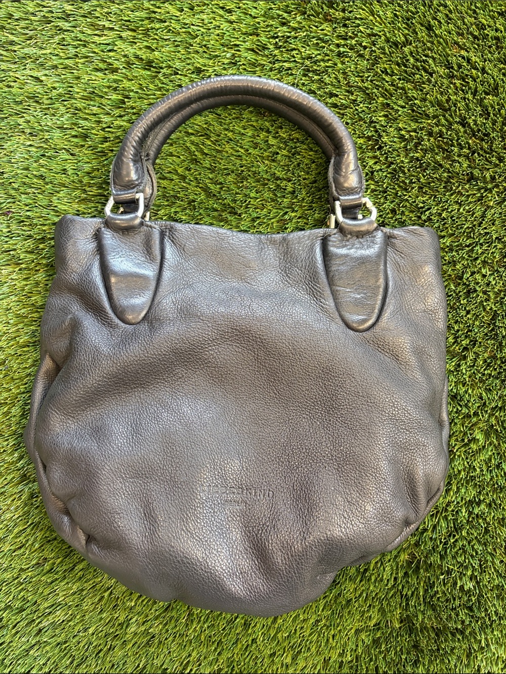 Liebskind Berlin black leather purse tote bag Pebbled Sima Folded Pleat 702